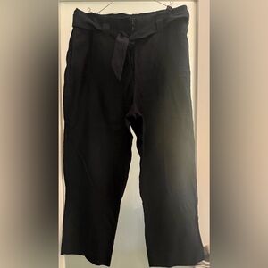 NWOT Chico's Navy Blue Linen TIE WAIST CROSS DYE CROP Pants